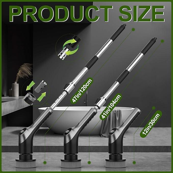 Electric Spin Scrubber, Shower Scrubber with Long Handle Adjustable LCD Display, 2 Speed Shower Cleaner, 7 Replaceable Brush Heads Bathroom Cleaning Brush, Bath Tub Power Scrubbers Black G3 - NeatNest