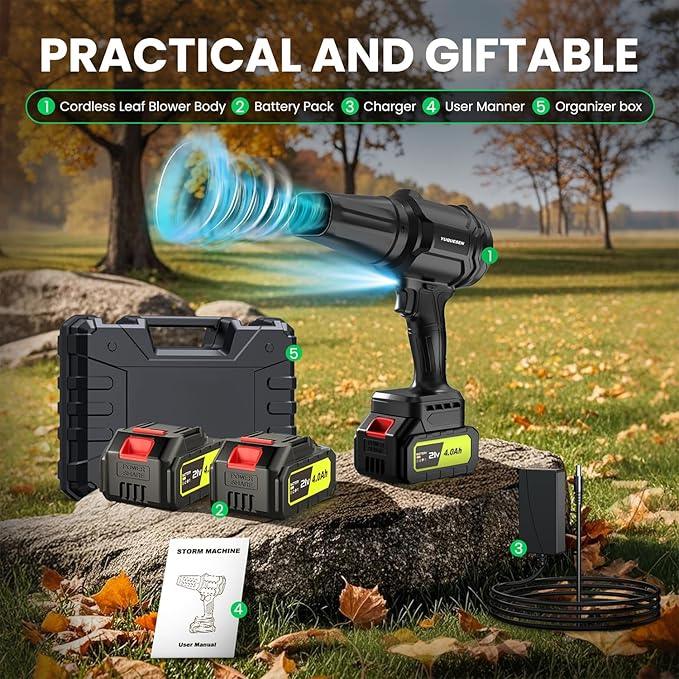 Cordless Leaf Blower, 980,000 RPM Handheld Leaf Blower with 2 X 4.0Ah Batteries & Charger, Lightweight Leaf Blowers for Patio Cleaning, Lawn Care, Leaves, Dust - Cool Black - NeatNest