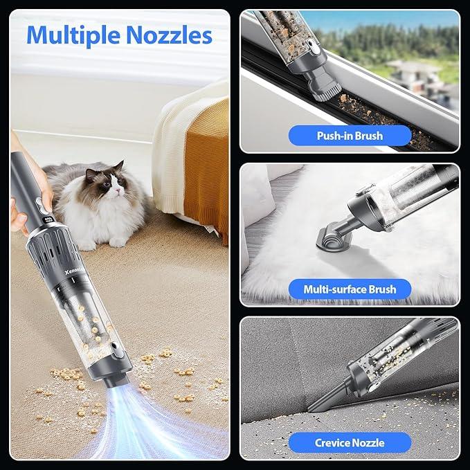Handheld Vacuum Cordless 25000Pa Car Vacuum 3-in-1 Handheld Vacuum, Includes Smart Display and Charging Base Hand Vac Cordless Rechargeable One-Touch Empty for Home/Pet/Car (Silver) - NeatNest