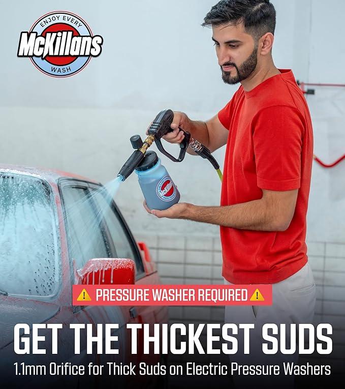 McKillans Pressure Washer Gun with Swivel & Foam Cannon Wide Mouth & M22-14mm Adapter - Adjustable Thick Foam - Power Washer Gun - 3/8" Male Plug & 1/4” Quick Connector Coupler - NeatNest
