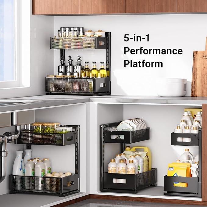 Under Sink Organizer, Metal Under Sink Organizers and Storage, Slide Out Pull Out Cabinet Organizer for Kitchen, Bathroom, Pantry, Laundry, Study, Black - NeatNest