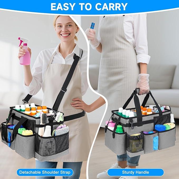 Cleaning Caddy Bag, Large Cleaning Supplies Organizer for Housekeepers, Housekeeping Caddy with Handle and Detachable Padded Cushion, Gray - NeatNest