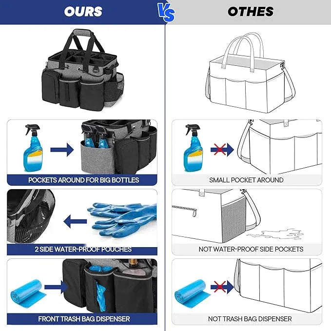 LoDrid Large Professional Cleaning Caddy with Detachable Divider, Supply Organizer with Handle and Shoulder Strap, Cleaning Bags for Housekeepers & Cleaners, Black - NeatNest