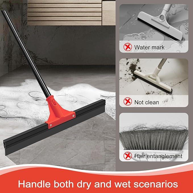 Floor Squeegee with 18'' Silicone Rubber Scraper Head and 58'' Long Adjustable Handle, Heavy Duty Shower Squeegees for Concrete Floor, on Multi-Surface Tile Glass Pool Garage Cleaning - NeatNest
