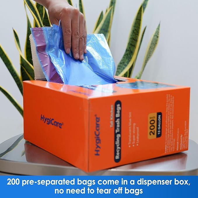 13 Gallon Recycling Trash Bags, Unscented 200 Count Drawstring Tall Kitchen Garbage Bags, Pre-Separated, Ultra Strong, Leakproof, Sturdy, Translucent Blue - NeatNest