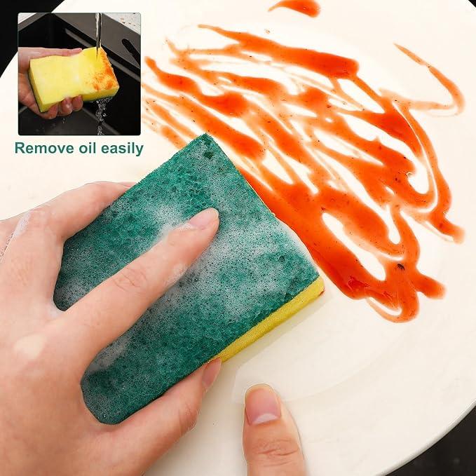 90 Pack Individually Wrapped Sponges Uncompressed Kitchen Dishwashing Non Scratch Scrouing Sponge Bulk for Hotel Car Airbnb Apartments,Green - NeatNest
