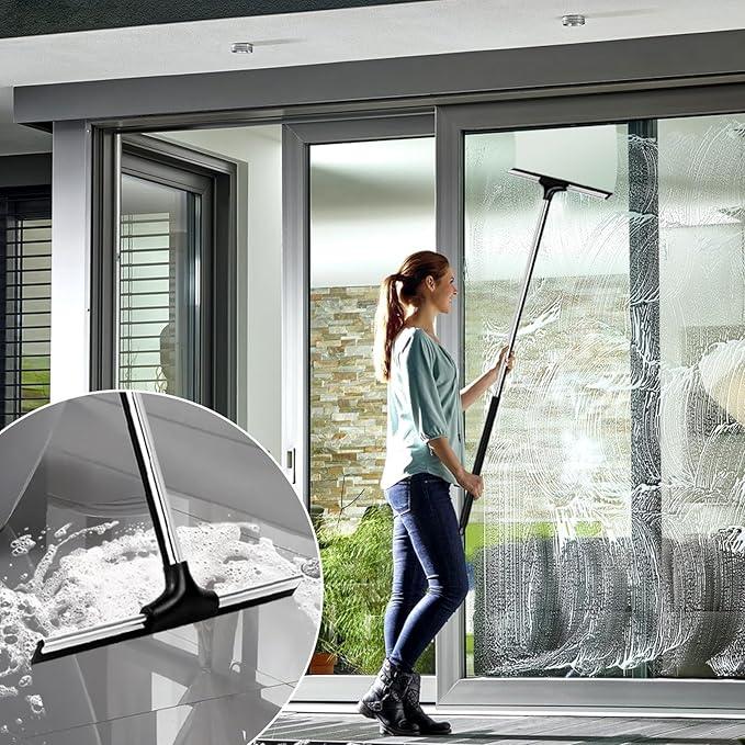 Floor Squeegee Scrubber 59" Long Stainless Steel Handle with 10" Wide Silicon Rubber Blade for Floor Washing and Drying Shower Glass, Garage, Windows, Marble, Wood Surfaces - NeatNest
