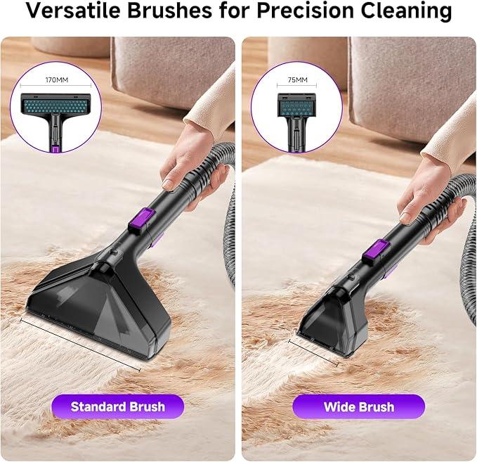 New Multi-Portable Carpet and Upholstery Cleaner, 21Kpa Carpet Cleaner Machine, Deep Stain Cleaning for Carpet, Car Seats, Pets, Couches, with Dual Brush & Large Removable Tank(Purple) - NeatNest