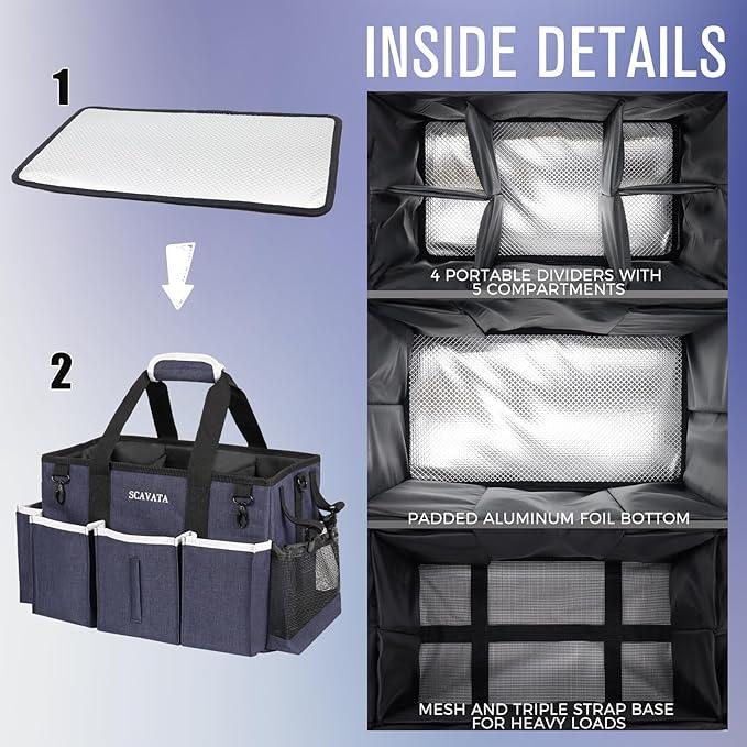 Wearable Caddy Bag, Cleaning Supplies Organizer With Handle & Shoulder Straps for Housekeepers, Under Sink & Car Tool Organizers With 4 Foldable Divider (NavyBlue) - NeatNest