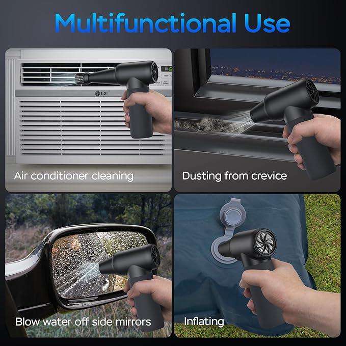 Compressed Air Duster,180000RPM Electric Duster Air Blower,Cordless Rechargeable Mini Dust Blower,3 Gear Jet Fan for PC Keyboard Computer Car Outdoor House Cleaning-Black - NeatNest