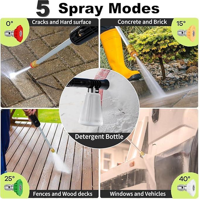 2025New Pressure Power Washer with 4 Quick Connect Nozzles, Inlet Hose & Filter, Foam Cannon for Cars/Fences/Driveways/Patios/Home Cleaning 5000PSI - NeatNest