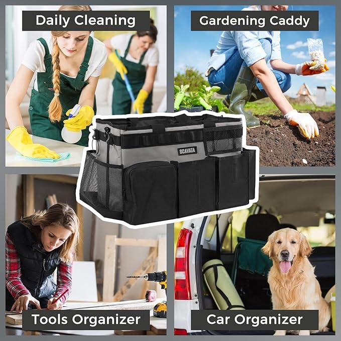 Wearable Cleaning Caddy Bag, Cleaning Caddy Supplies Organizer with Handle & Shoulder Straps for Housekeepers, Under Sink & Car Cleaning Tool Organizers with 4 Foldable Divider (Grey) - NeatNest