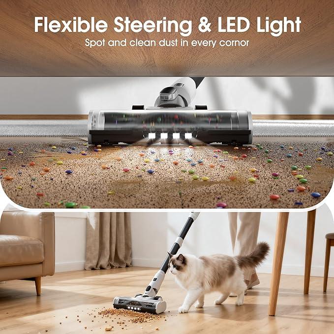 Cordless Vacuum Cleaner, 600W 50KPA 70Mins Runtime Fast Charging Vacuum Cleaner, Self-Standing LED Light Touch Screen Stick Vacuum for Home Light Weight,for Pet Hair/Carpet/Floor, White - NeatNest