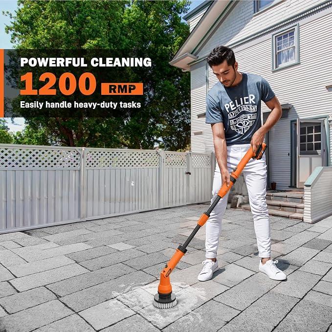 Alloyman 1200RPM Electric Scrubber for Floors,Walls - Replaceable Battery Design for Outdoor Garden, Patio Cleaning Stubborn Stains,Yellow/Black - NeatNest
