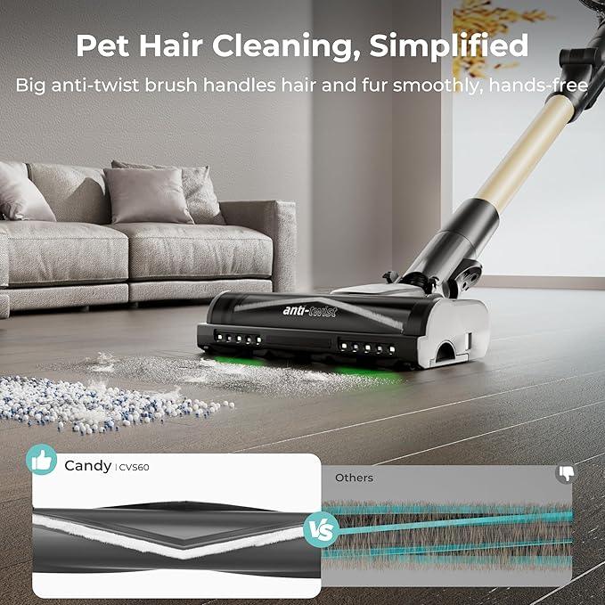 Candy Cordless Stick Vacuum, 650W/250AW Powerful Suction, 100min Runtime, Flexi-Fold Tube, Floor Direction Sensing, LED Headlights, Stick & Handheld Vacuum for Hard Floor, Carpet & Pet Hair, CVS60 - NeatNest