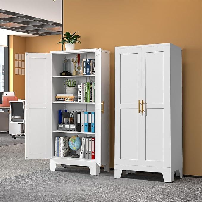 White Metal Storage Cabinet, 61" Steel Cabinets for Home Office, Kitchen Pantry Storage Cabinet with Doors and 3 Adjustable Shelves, Tool Cabinet, for Office, Home, Garage, School - NeatNest