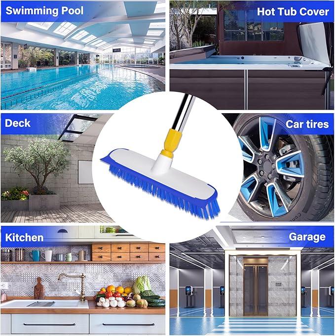 ITTAR 12" Wide Floor Scrub Brush with Long Handle, 2-in-1 Deck Cleaning Brush with 55" Extendable Pole, Heavy-Duty Tub Tile Scrubber Cleaner Brush for Shower Floor, Kitchen, Patio, Garage, Restaurant - NeatNest