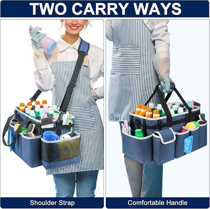 Cleaning Caddy Bag,Extra Large Cleaning Supplies Organizer with Handle for Housekeepers,Blue - NeatNest