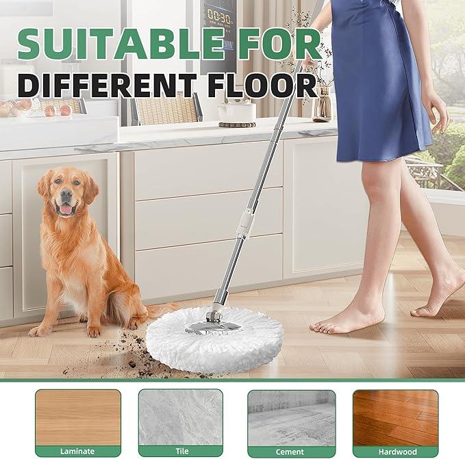 Spin Mop and Bucket with Wringer Set for Home,360° Mop and Bucket with Separate Clean and Dirty Water,Wet Dust Mop for Floor Cleaning with Extra Refills (Green) - NeatNest