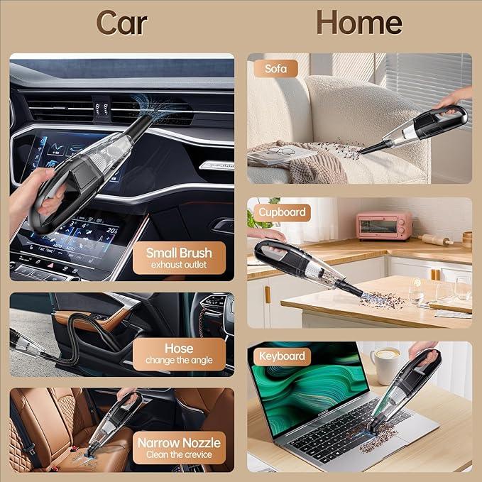 Cordless Handheld Vacuum 7000Pa Suction, 650mL Dustbin, 1.43 lbs Lightweight, Rechargeable, Ideal for Car & Home Use, 25-Minute Runtime - NeatNest