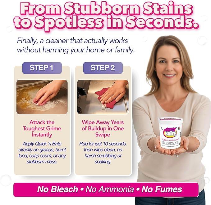Quick 'n Brite All Purpose Cleaning Paste – Miracle Cleaner for Tough Stains, Biodegradable, Non-Toxic, Pet-Safe, Multi-Surface Stain Remover, Made in USA, 32 Oz Kit - NeatNest
