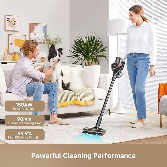 DREAME Cordless Stick Vacuum R20 Pure, 150AW Powerful Suction, Celeste LED Illumination, Anti-Tangle, Hard Floor & Carpet Cleaning, Up to 90Min Runtime, LED Screen, Lightweight, Versatile Attachments - NeatNest