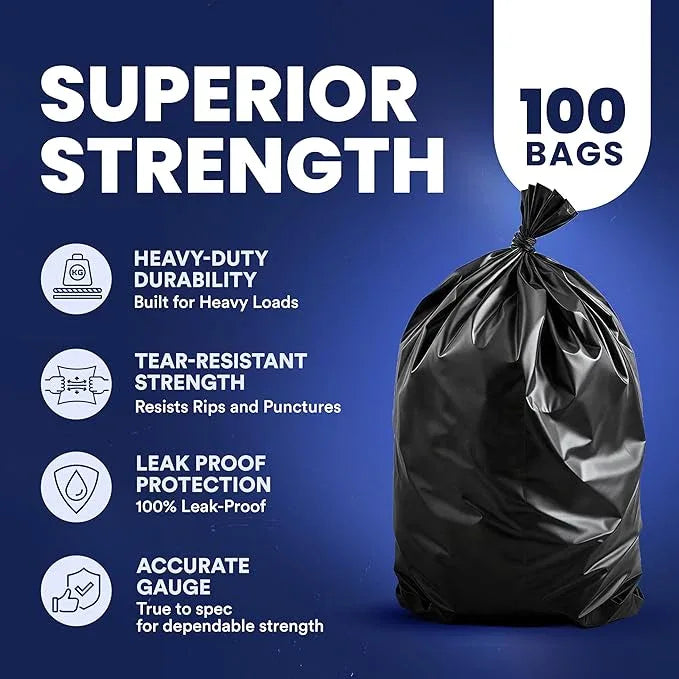 Plasticplace 55-60 Gallon Trash Bags │ 1.0 Mil │ Black Heavy Duty Garbage Can Liners │ 38” x 58” (100 Count) - NeatNest