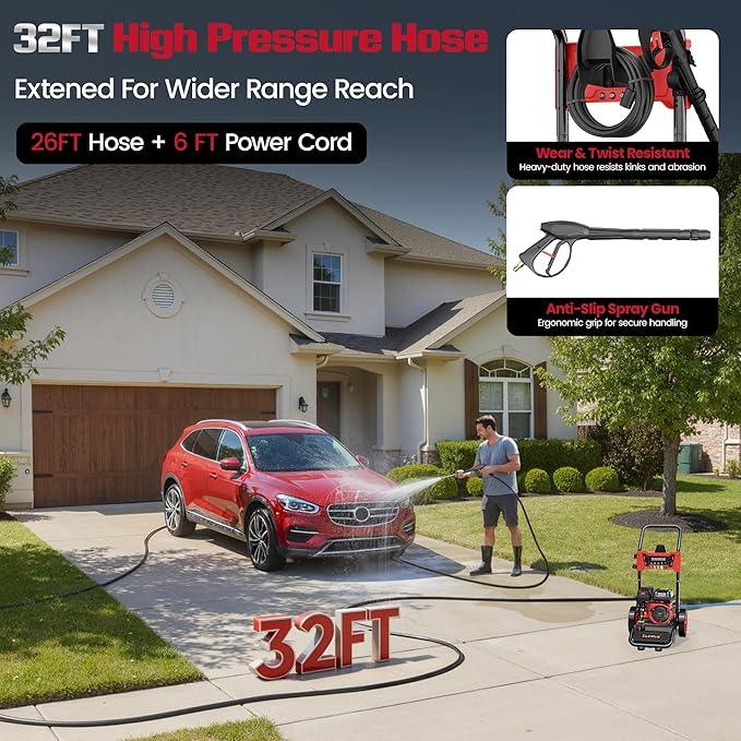 HURGOVE Gas Pressure Washer 4000 PSI, 7.0HP 210CC Engine, 26FT Hose & 5 Nozzles, Heavy-Duty Power Washer for Driveways, Cars, Patios & Fences (New Upgraded Model) - NeatNest