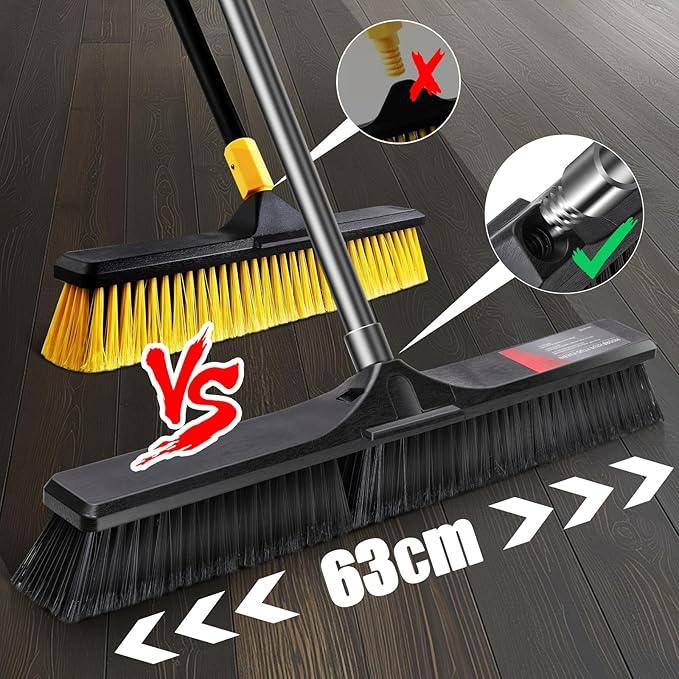 Push Broom Outdoor Heavy Duty,Masthome 24" Push Broom with Stiff Bristles,Heavy Duty Garden Broom,Outdoor Stiff Sweeping Broom for Garage Yard Patio Deck Concrete Wood Stone Floors Scrub and Cleaning - NeatNest