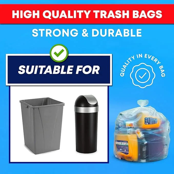 Veska 30-33 Gallon Clear Trash Bags Heavy Duty (Value Pack 250 Bags) Large Clear Plastic Recycling Garbage Bags. Large Trash Bags 30+, 32 Gallon - NeatNest