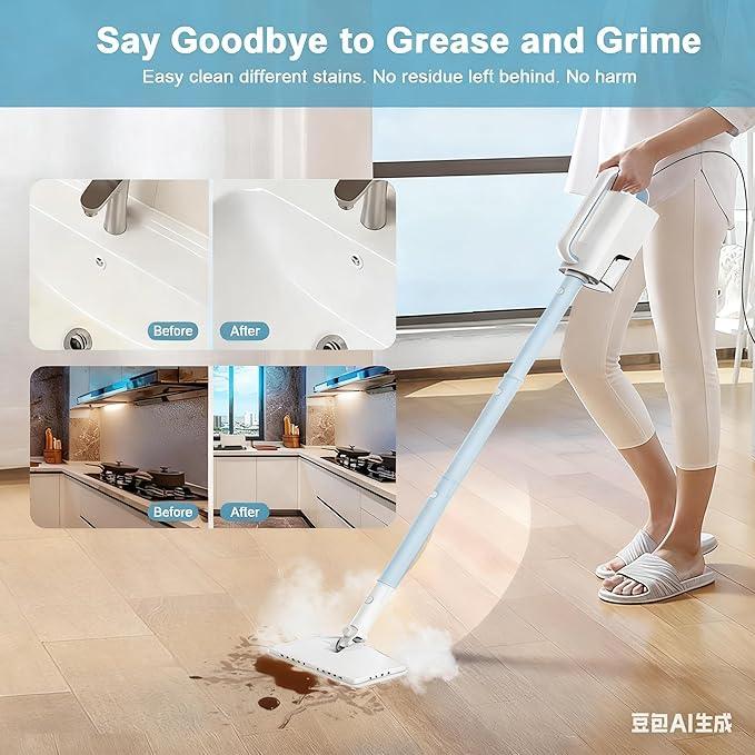 7-in-1 Steam Mop, 1200W Rotated Steam Cleaner for Home, 2 Modes, 400ML Removable Tank, 23FT Power Cord, 2 Pads, Multi-Surface Steamer for Hard Floor, Laminate Floor, Tiles Cleaning（Lake Blue） - NeatNest