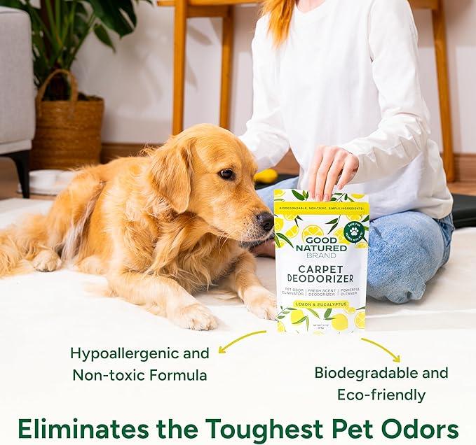 Good Natured Brand | Carpet Deodorizer & Freshener Powder | 31 oz Pet Odor Eliminator for Strong Odor & Pet Urine | Fresh Natural Lemon & Eucalyptus Scent | Safe for Homes with Pets - NeatNest