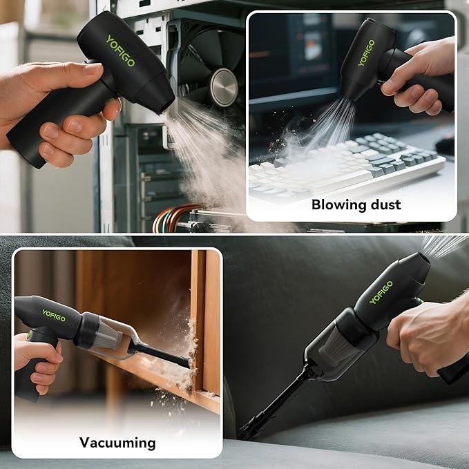 Compressed Air Duster, YOFIGO Electric Air Duster PC & Keyboard Cleaning Kit, 150000RPM Rechargeable 4-Speed Dust Mover for Car, Mini Metal Handheld Air Blower Replaces Compressed Air Can - NeatNest