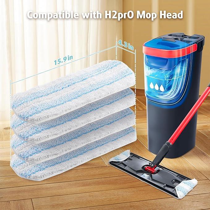 AIR U+ Mop Replacement Pads for O Cedar H2prO Flat Mop System, 4 Pack Mop Pads, Machine Washable Reusable Microfiber Mop Heads Replacements for O-Cedar H2Pro Refills Clean for All Floors Types - NeatNest