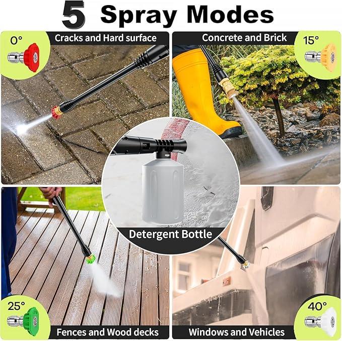 2025Upgraded Pressure Washer 4500PSI with 4 Quick Connect Nozzles,Inlet Hose & Filter, Foam Cannon for Cars/Fences/Driveways/Patios/Home Cleaning,Green - NeatNest