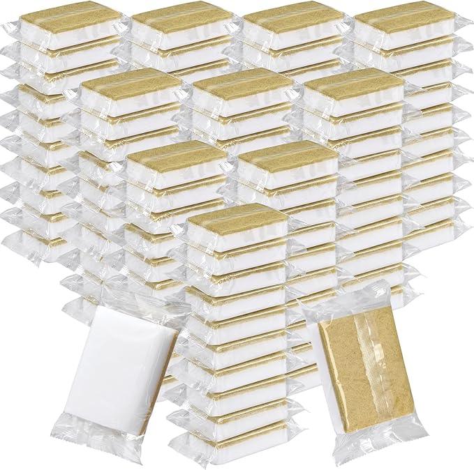 Tioncy 100 Pcs Individually Wrapped Sponges Kitchen Bulk Brown Dish Non Scratch Scrub Sponges Dual Sided Cleaning Dish Scrubber for Washing Dishes, Pots, Pans, Sinks, Stoves, Appliances, Car, Bike - NeatNest