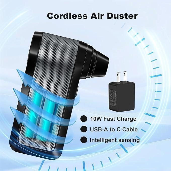SDFM Compressed Air Duster, 125000RPM Electric Air Duster with Brushless Motor, Contains Multiple nozzles, for Cleaning Keyboard & PC. 3 Adjustable Gears, Rechargeable mini Blower for Car Detail - NeatNest
