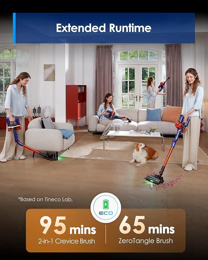 Tineco Pure ONE S70 Cordless Vacuum Cleaner, 200AW Powerful Suction, 3D Sense Pro Cleaning System, 6-Stage Filtration with 95min Runtime, Zero Tangle Brush with 180° Foldable Tube (Blue-Orange) - NeatNest