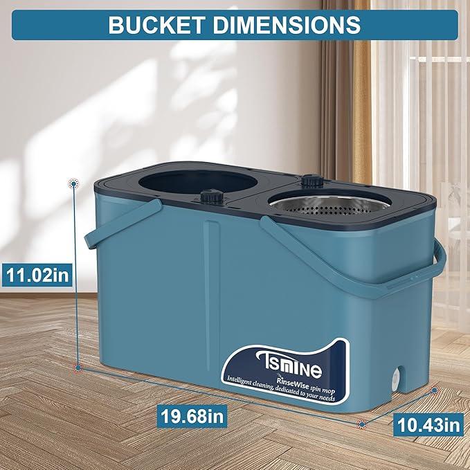 Gen 1 Large-Capacity Spin Mop and Bucket – for Big Homes & Deep Cleaning Days,4-Chamber System Separates Dirty & Clean Water, 2-GAL Heavy-Duty Design with Wheels & 10 Refill Mop Heads - Blue/Grey - NeatNest