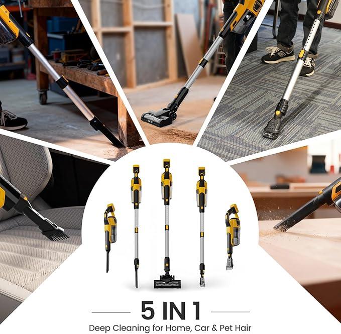 190W Brushless Cordless Vacuum Cleaner Compatible with DeWalt 20V Battery (Tool Only), 20KPa Portable 5-in-1 Lightweight Stick Handheld Vacuum with HEPA Filter for Car Home Carpet Hardfloor Pet Hair - NeatNest