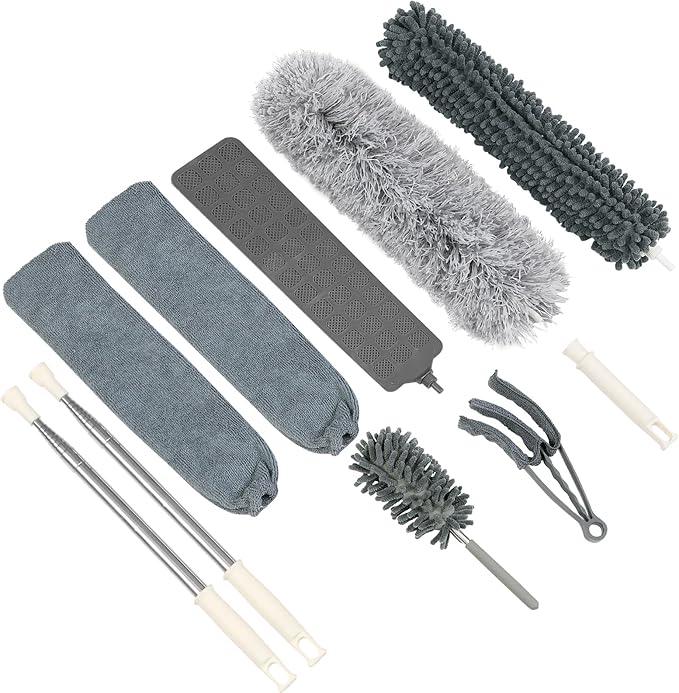 10 PCS Microfiber Feather Duster Kit, Dusters for Cleaning with Extension Pole, Retractable Bendable, Gap Dust Brush Blind Duster, for Cleaning Ceiling Fan, High Ceilings, Cars - NeatNest