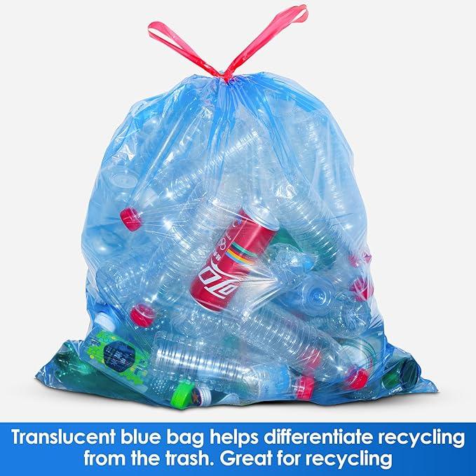 13 Gallon Recycling Trash Bags, Unscented 200 Count Drawstring Tall Kitchen Garbage Bags, Pre-Separated, Ultra Strong, Leakproof, Sturdy, Translucent Blue - NeatNest