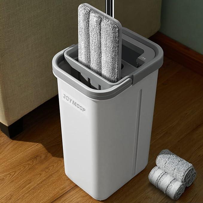 JOYMOOP Mop and Bucket with Wringer Set, Hands Free Flat Floor Mop and Bucket, with 3 Washable Microfiber Pads, Wet and Dry Use, Floor Cleaning System - NeatNest
