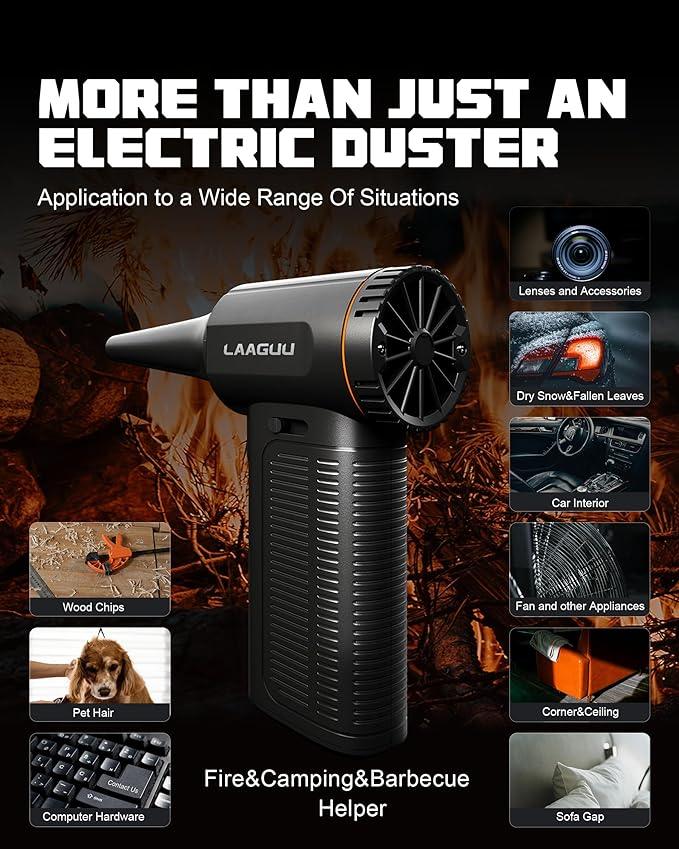 Electric Compressed Air Duster, 130000RPM Adjustable Infinitely Speed Handheld Mini Blower Cordless, 8000mAh Portable Power Fan Home Cleaner for Car Keyboard Computer PC Outdoor (Black II, Pro) - NeatNest