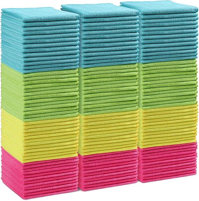 HOMEXCEL Microfiber Cleaning Cloth,150 Pack Cleaning Rags, Cleaning Towels with 4 Color Assorted,11.5"X11.5" Shop Towels (Green/Blue/Yellow/Pink) - NeatNest