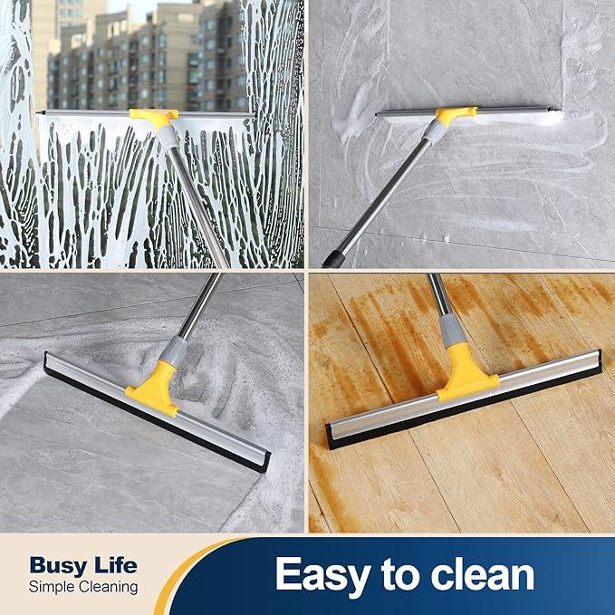Yocada Rubber Floor Squeegee 17.7" TPR Blade Scrubber Broom 61.8inch Pole Household Broom for Garage Courtyard Shower Bathroom Floor Marble Glass Tile Water Foam Pet Hair Removal Cleaning - NeatNest