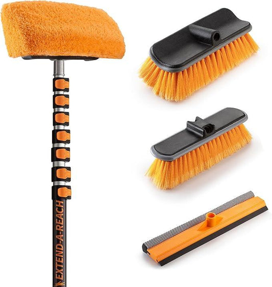 36-Foot Exterior House Cleaning Brush Set with 5-30 ft Extension Pole // Vinyl Siding Brushes with Telescopic Extendable Pole & Window Cleaning Squeegee Tool // The Ultimate Extension Scrub Brush Set - NeatNest
