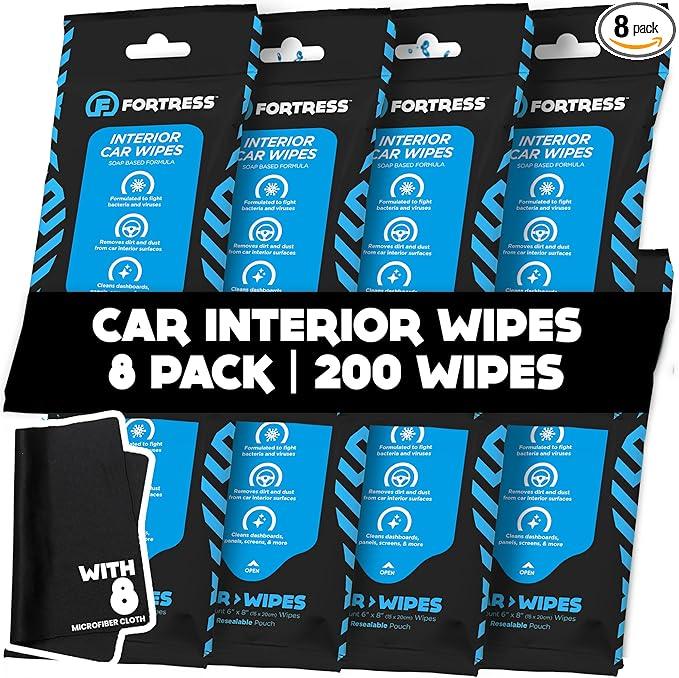 Fortress Car Interior Wipes with Microfiber Cloth (25 ct, Pack of 8) for Car Interior Cleaning, Dashboard, Seats, Detailing, and Steering Wheel [Travel Size] Skin-Safe Car Interior Cleaner Supplies - NeatNest