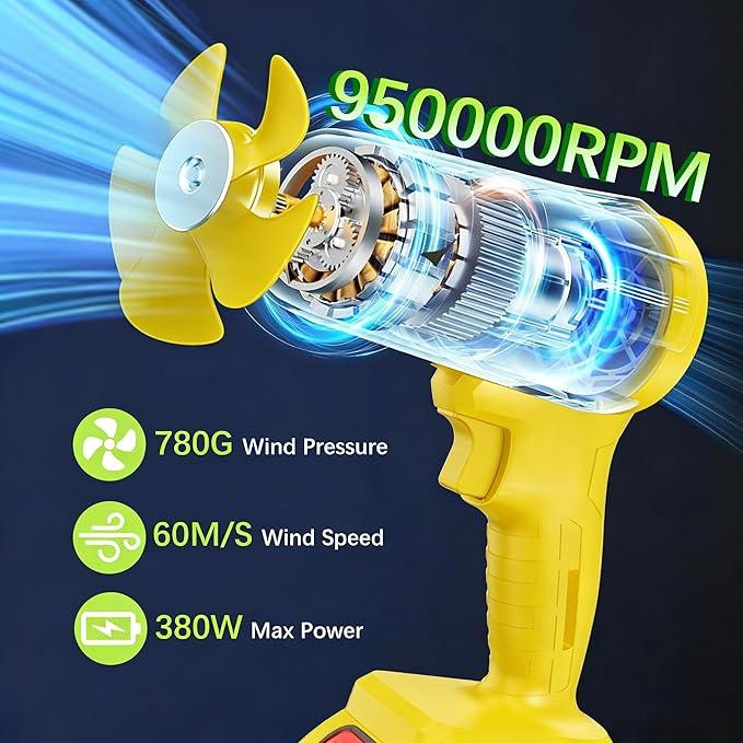 Leaf Blower Cordless with Battery and Charger,21V Electric Handheld Leaf Blower, 950000RPM Powerful Fan with Adjustable Speed, Lightweight Blower for Patio, Lawn, Blowing Leaves and Snow(Yellow) - NeatNest