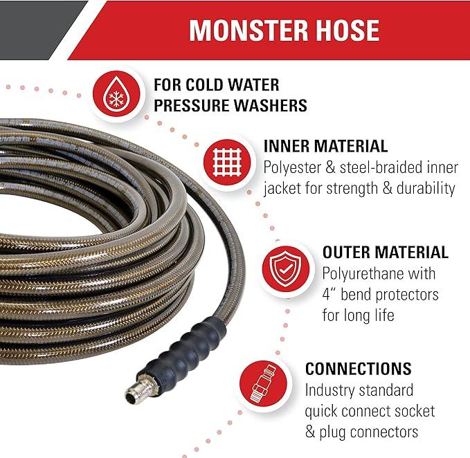 Simpson Cleaning 41034 Monster Series 4500 PSI Pressure Washer Hose, Cold Water Use, 3/8 Inch Inner Diameter, 200-Foot, Brown - NeatNest